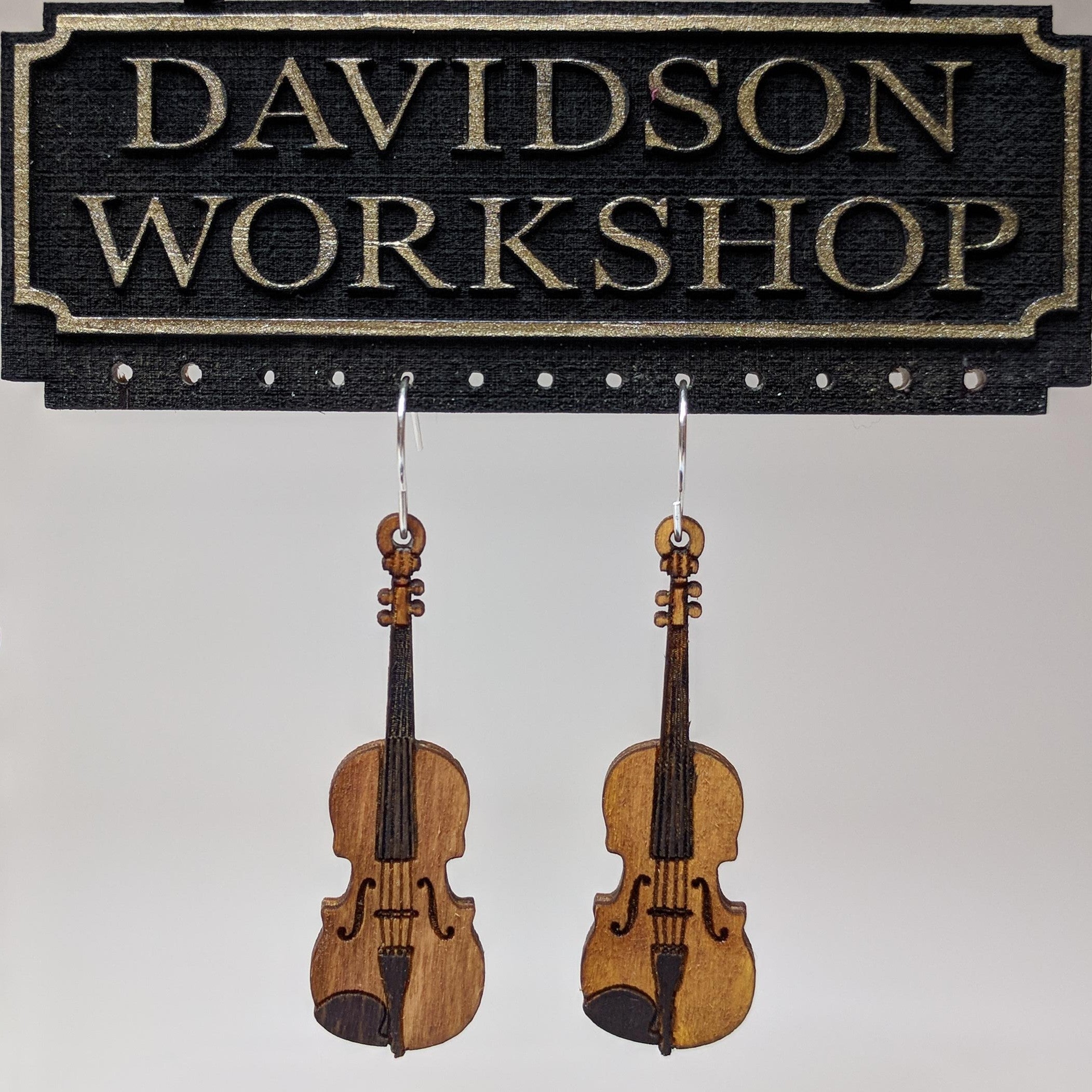 Realistic Miniature Fiddle Violin Wood Earrings – Davidson Workshop